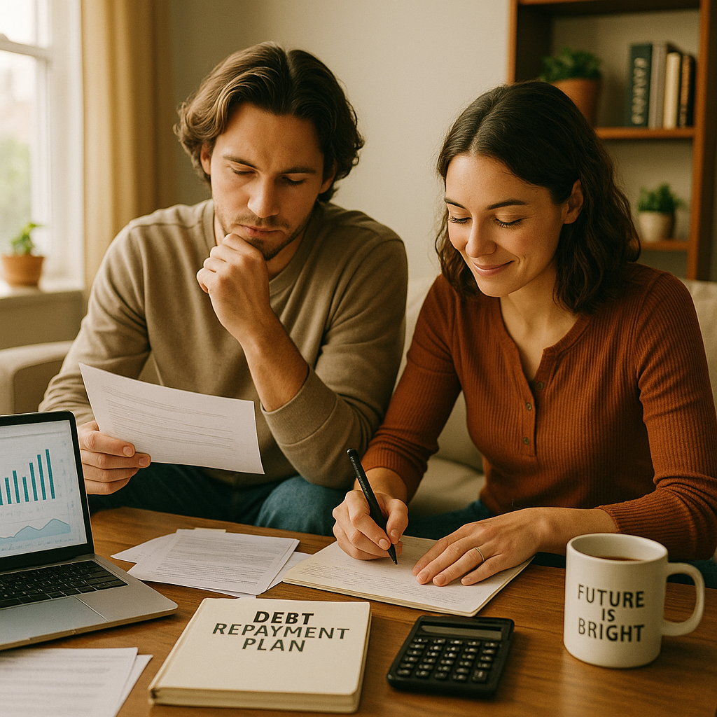 Finance tips for reducing debt stress and improving credit score illustration